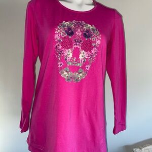 DG2 by Diane Gilman Bright Pink Skull Top